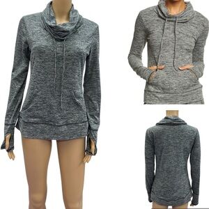 Balance Collection Cowl Neck Long Sleeve Thumb Hole Kangaroo Pocket Shirt Small